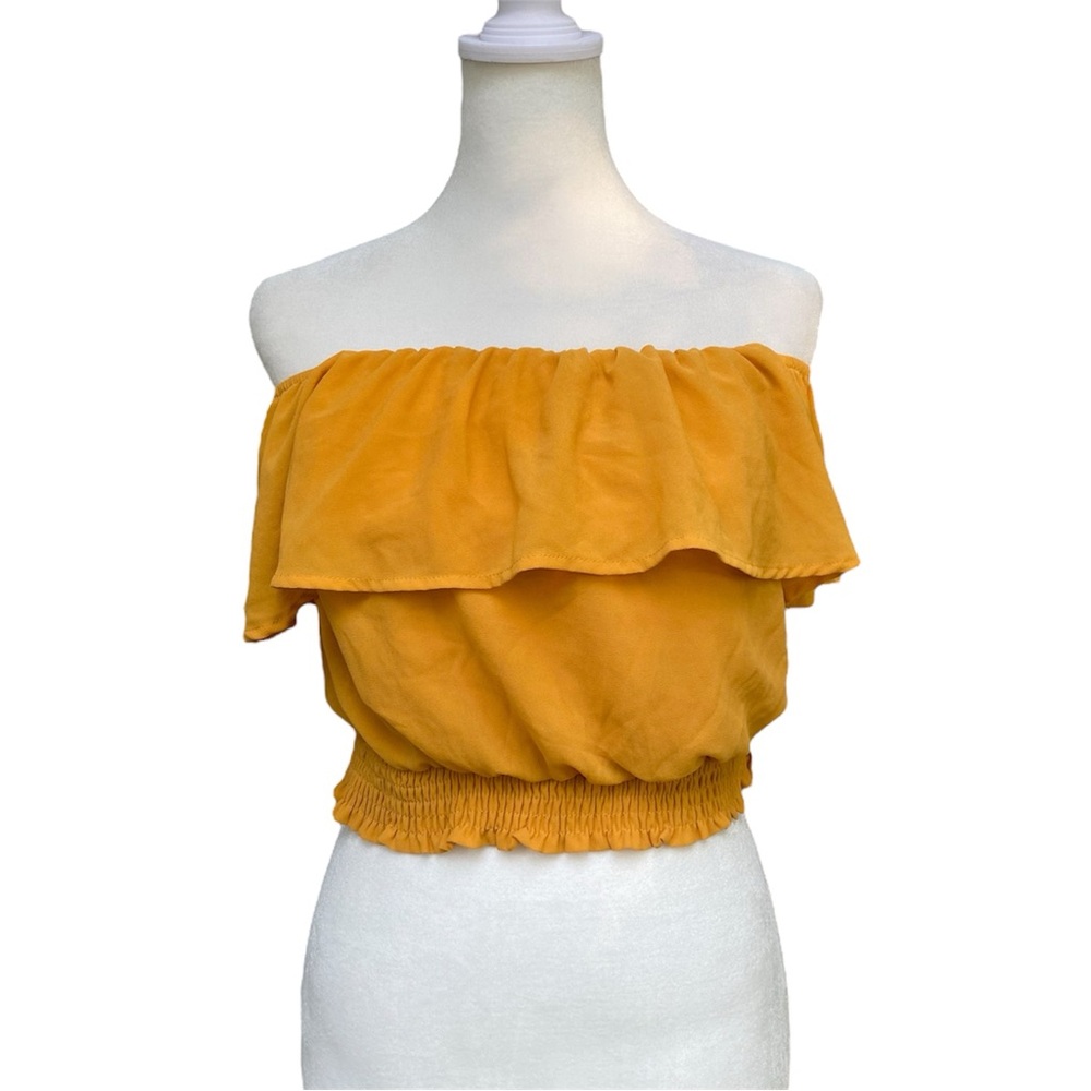 Papaya Marigold Yellow Ruffle Off The Shoulder Crop Top